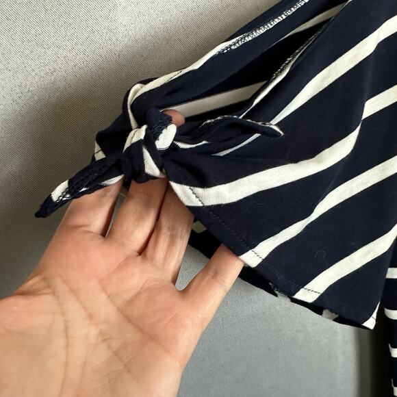 Women's Hayden Los Angeles Navy Blue & White Stripe Cold Shoulder Blouse- Size L - Picture 5 of 7